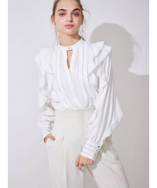 MERCURYDUO(マーキュリーデュオ)の「【To/】タックフリル配色ブラウス(シャツ/ブラウス・レディース・オフホワイト/ライトブルー/ベージュ・FREE)」の7枚目の写真