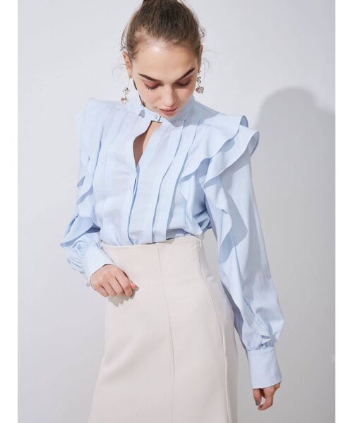 MERCURYDUO(マーキュリーデュオ)の「【To/】タックフリル配色ブラウス(シャツ/ブラウス・レディース・オフホワイト/ライトブルー/ベージュ・FREE)」の11枚目の写真