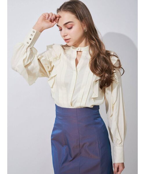 MERCURYDUO(マーキュリーデュオ)の「【To/】タックフリル配色ブラウス(シャツ/ブラウス・レディース・オフホワイト/ライトブルー/ベージュ・FREE)」の16枚目の写真