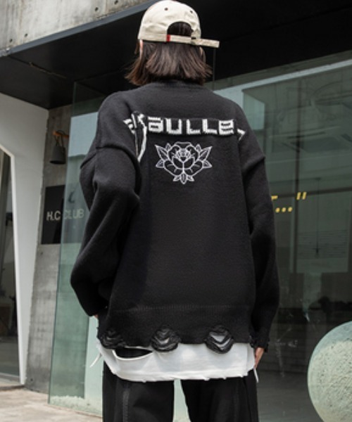 ニット セーター 「ARULE/アルール」紐たれロゴビッグダメージニット「Y」「CN」 レディース メンズ ARULE（アリュール）の「『ARULE/アルール』紐たれロゴビッグ