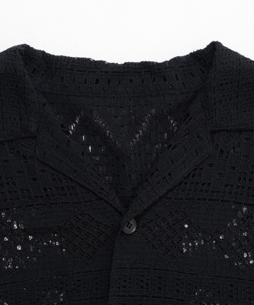 ADPOSION（アドポーション）の「【Revo.】ジオメトリックメッシュ オープンカラー半袖シャツ（シャツ/ブラウス・メンズ・ホワイト/ブラック・MEDIUM/LARGE）」の7枚目の写真