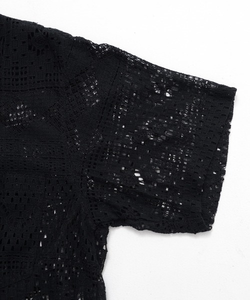 ADPOSION（アドポーション）の「【Revo.】ジオメトリックメッシュ オープンカラー半袖シャツ（シャツ/ブラウス・メンズ・ホワイト/ブラック・MEDIUM/LARGE）」の9枚目の写真