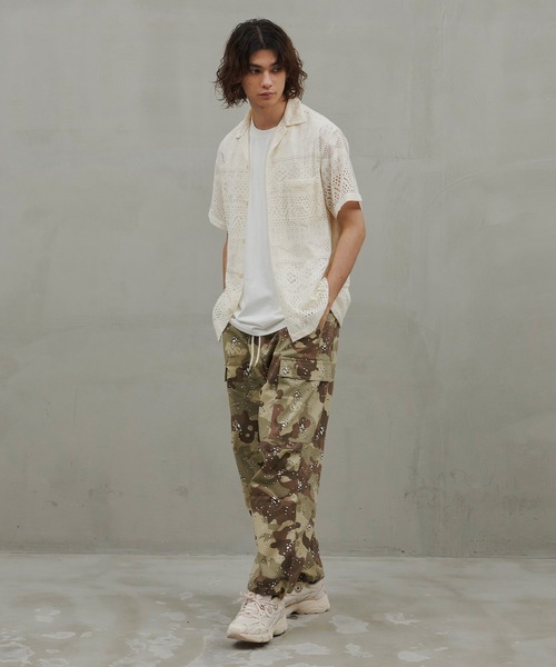 ADPOSION（アドポーション）の「【Revo.】ジオメトリックメッシュ オープンカラー半袖シャツ（シャツ/ブラウス・メンズ・ホワイト/ブラック・MEDIUM/LARGE）」の3枚目の写真