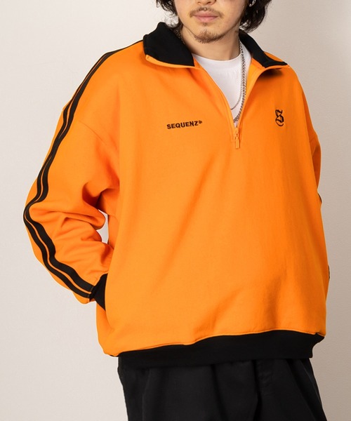 SEQUENZ(シークエンズ)の「ワンポイント刺繍ハーフジップスウェット/サイドライン/トラックジャケット/ビッグシルエット/裏起毛(スウェット・メンズ・オレンジ/ブラック/アッシュグレー・M/L/XL)」の16枚目の写真