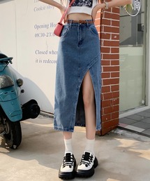 アシメデザインロングデニムスカート