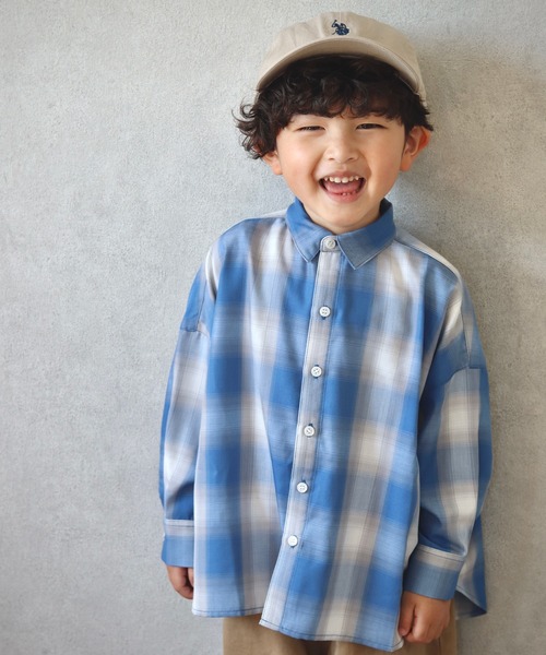 CIAOPANIC TYPY（チャオパニックティピー）の「【KIDS】オンブレチェックオーバーサイズレギュラーカラーシャツ（シャツ/ブラウス・キッズ・ブルー/イエロー・L/S/XXL/M/XL）」の2枚目の写真
