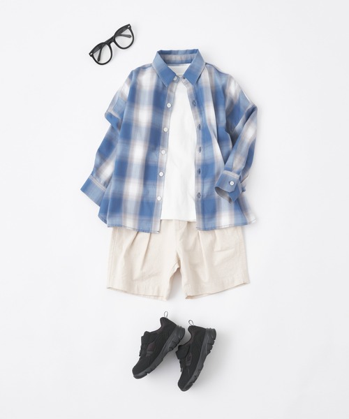 CIAOPANIC TYPY（チャオパニックティピー）の「【KIDS】オンブレチェックオーバーサイズレギュラーカラーシャツ（シャツ/ブラウス・キッズ・ブルー/イエロー・L/S/XXL/M/XL）」の4枚目の写真