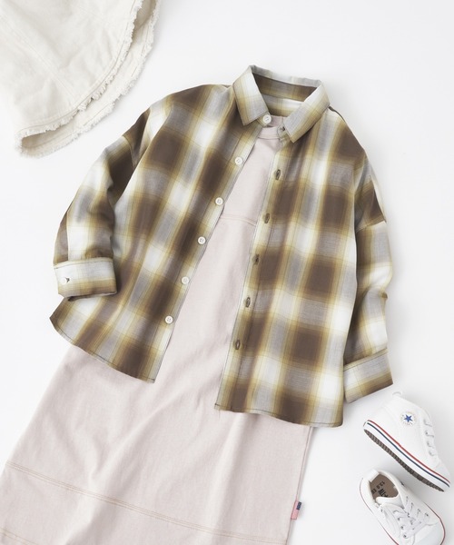 CIAOPANIC TYPY（チャオパニックティピー）の「【KIDS】オンブレチェックオーバーサイズレギュラーカラーシャツ（シャツ/ブラウス・キッズ・ブルー/イエロー・L/S/XXL/M/XL）」の14枚目の写真