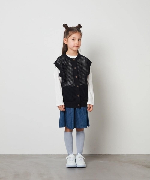 a.v.v（アーヴェヴェ）の「[140-150]タックフレアスカート（スカート・キッズ・ブルー/ブラック・140/150）」の14枚目の写真