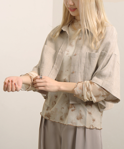 JOINT WORKS(ジョイントワークス)の「【COMMRE/コムル】ダブルポケットショートシャツ(シャツ/ブラウス・レディース・ベージュ/ブルー系その他/ホワイト・FREE)」の3枚目の写真