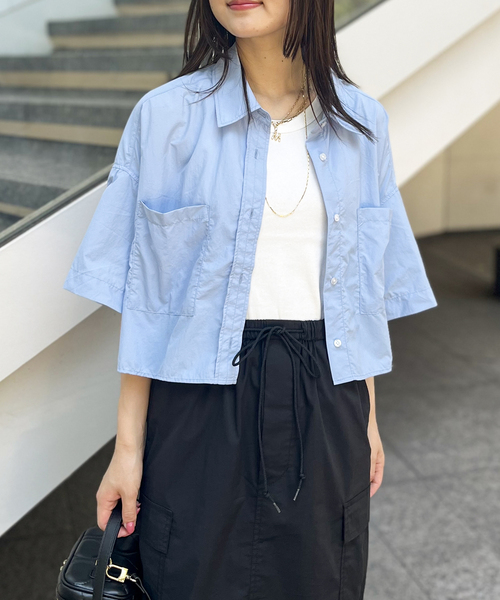 JOINT WORKS(ジョイントワークス)の「【COMMRE/コムル】ダブルポケットショートシャツ(シャツ/ブラウス・レディース・ベージュ/ブルー系その他/ホワイト・FREE)」の4枚目の写真