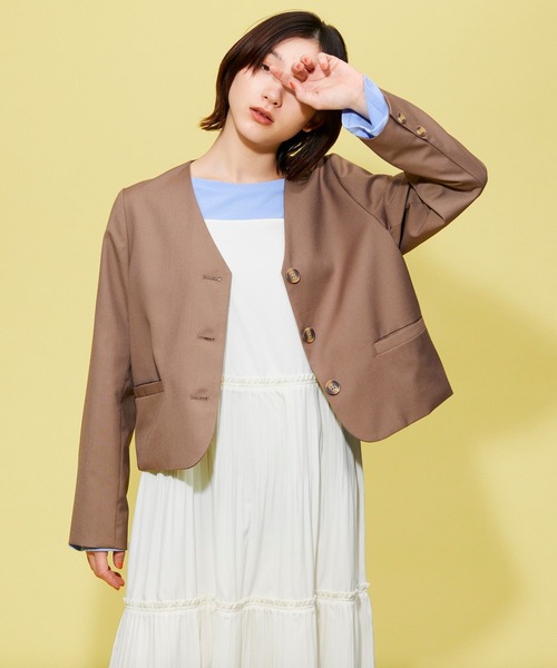 FOREVER 21（フォーエバー トゥエンティーワン）の「【BASIC】ノーカラージャケット（ノーカラージャケット・レディース・ベージュ/ブラウン・FREE）」の8枚目の写真