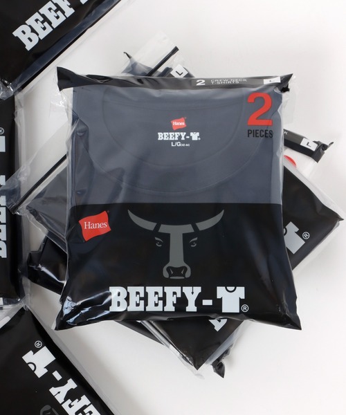 HANES(ヘインズ)の「Hanes/へインズ BEEFY/ビーフィー 2P 無地 クルーネック 半袖Tシャツ/パックT 2枚組セット/レディース メンズ(Tシャツ/カットソー・メンズ・ホワイト/ネイビー/ブラック/グレー・S/M/L/XL)」の2枚目の写真