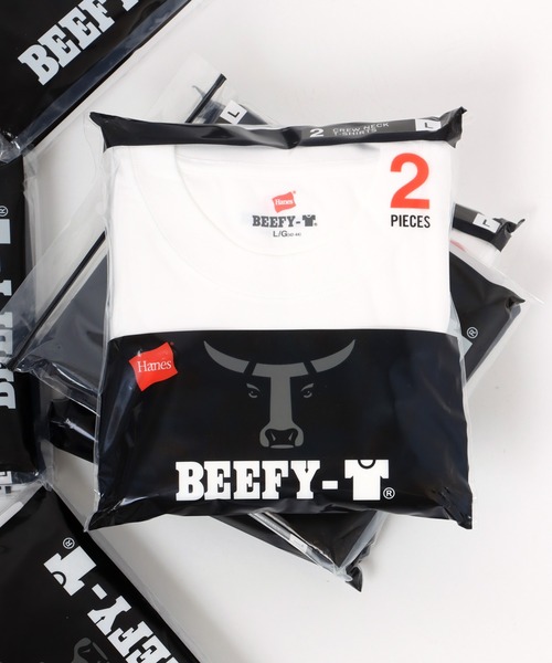 HANES(ヘインズ)の「Hanes/へインズ BEEFY/ビーフィー 2P 無地 クルーネック 半袖Tシャツ/パックT 2枚組セット/レディース メンズ(Tシャツ/カットソー・メンズ・ホワイト/ネイビー/ブラック/グレー・S/M/L/XL)」の1枚目の写真