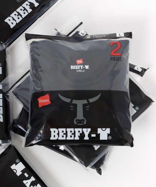 HANES(ヘインズ)の「Hanes/へインズ BEEFY/ビーフィー 2P 無地 クルーネック 半袖Tシャツ/パックT 2枚組セット/レディース メンズ(Tシャツ/カットソー・メンズ・ホワイト/ネイビー/ブラック/グレー・S/M/L/XL)」の3枚目の写真