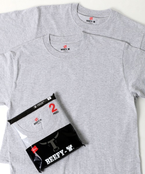 HANES(ヘインズ)の「Hanes/へインズ BEEFY/ビーフィー 2P 無地 クルーネック 半袖Tシャツ/パックT 2枚組セット/レディース メンズ(Tシャツ/カットソー・メンズ・ホワイト/ネイビー/ブラック/グレー・S/M/L/XL)」の7枚目の写真