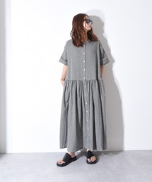 folka | 【folka】ウエストギャザー半袖２ｗａｙコットンワンピース 「華やかだけど上品にまとまる。大人の愛らしさを引き立てる 半袖２WAYコットンワンピース」/ギンガムチェック /ふんわり /羽織り(ワンピース)