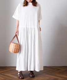 folka（フォルカ）の「1-ウエスト ギャザー 半袖 ２ｗａｙ コットン ロング  シアー シャツ ワンピース（ワンピース）」