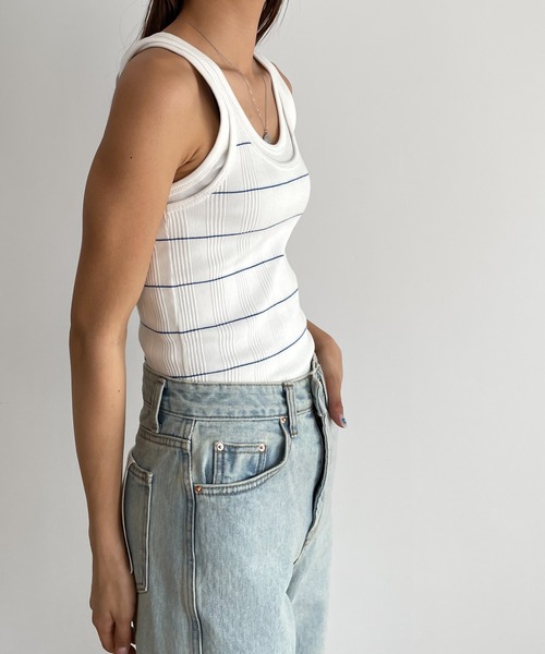 CANAL JEAN(キャナルジーン)の「smileyranna ボーダーキャミソール(キャミソール・レディース・ブラック/ホワイト・ONE SIZE)」の3枚目の写真