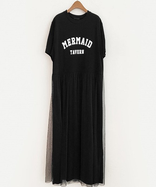 DAY CLOSET（デイ クローゼット）の「レディース ロゴスウェットとチュールスカートのドッキングワンピース（ワンピース・レディース・ベージュ/ホワイト/ブラック/グレー・ONE SIZE）」の2枚目の写真