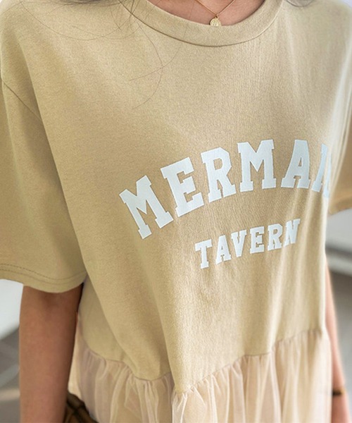 DAY CLOSET（デイ クローゼット）の「レディース ロゴスウェットとチュールスカートのドッキングワンピース（ワンピース・レディース・ベージュ/ホワイト/ブラック/グレー・ONE SIZE）」の11枚目の写真