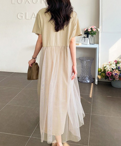 DAY CLOSET（デイ クローゼット）の「レディース ロゴスウェットとチュールスカートのドッキングワンピース（ワンピース・レディース・ベージュ/ホワイト/ブラック/グレー・ONE SIZE）」の6枚目の写真