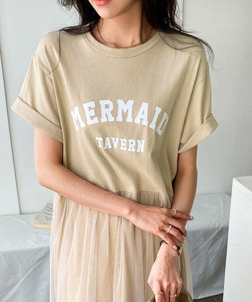 DAY CLOSET（デイ クローゼット）の「レディース ロゴスウェットとチュールスカートのドッキングワンピース（ワンピース・レディース・ベージュ/ホワイト/ブラック/グレー・ONE SIZE）」の5枚目の写真