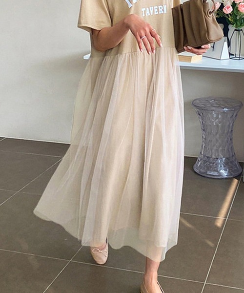 DAY CLOSET（デイ クローゼット）の「レディース ロゴスウェットとチュールスカートのドッキングワンピース（ワンピース・レディース・ベージュ/ホワイト/ブラック/グレー・ONE SIZE）」の13枚目の写真