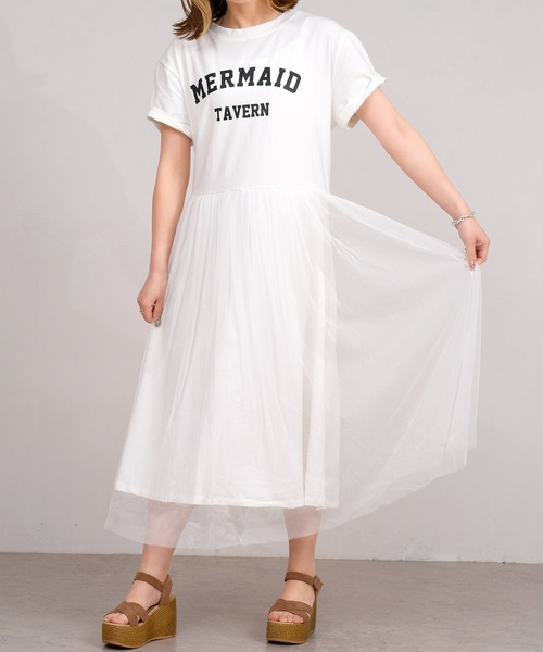 DAY CLOSET（デイ クローゼット）の「レディース ロゴスウェットとチュールスカートのドッキングワンピース（ワンピース・レディース・ベージュ/ホワイト/ブラック/グレー・ONE SIZE）」の20枚目の写真