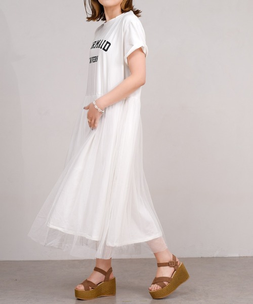 DAY CLOSET（デイ クローゼット）の「レディース ロゴスウェットとチュールスカートのドッキングワンピース（ワンピース・レディース・ベージュ/ホワイト/ブラック/グレー・ONE SIZE）」の21枚目の写真