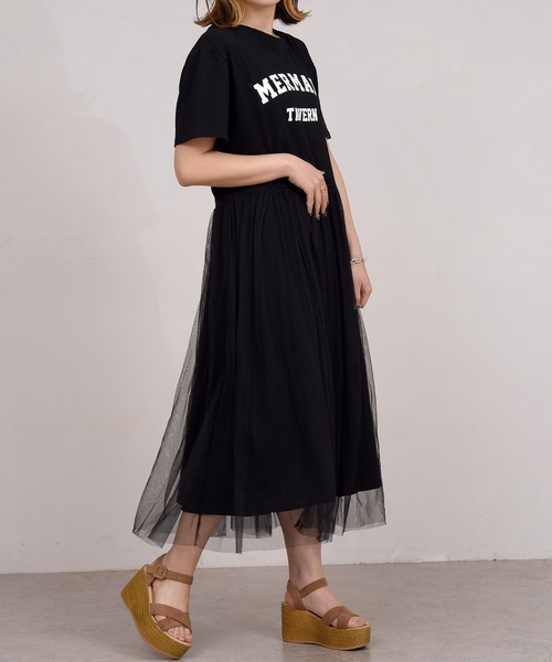 DAY CLOSET（デイ クローゼット）の「レディース ロゴスウェットとチュールスカートのドッキングワンピース（ワンピース・レディース・ベージュ/ホワイト/ブラック/グレー・ONE SIZE）」の16枚目の写真