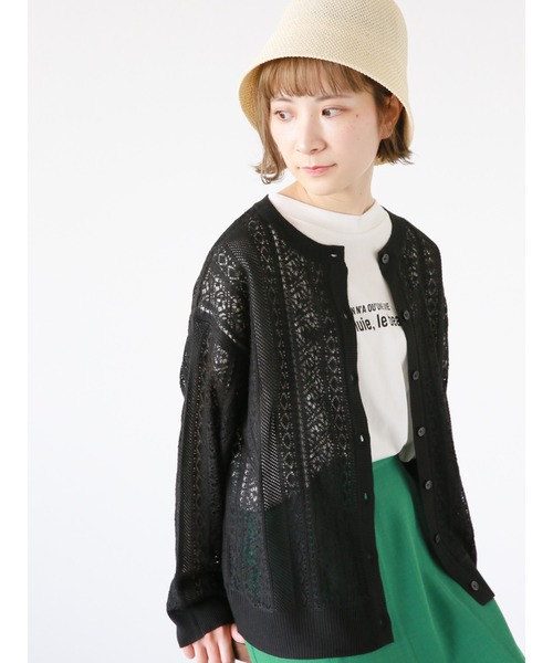 Samansa Mos2 blue（サマンサモスモスブルー）の「透かしレース編みクルーカーディガン（カーディガン/ボレロ・レディース・グレー系その他/オフホワイト/ブラック・F）」の2枚目の写真