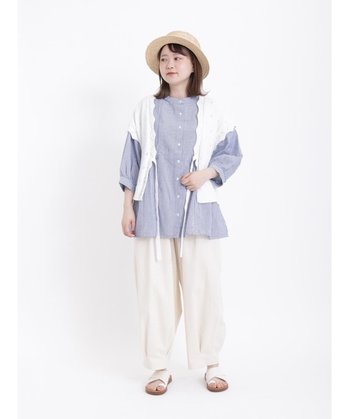 Samansa Mos2（サマンサ モスモス）の「サッカーストライプバンドカラーシャツ（シャツ/ブラウス・レディース・ブルー/ピンク/グリーン/イエロー・ﾌﾘ-）」の10枚目の写真