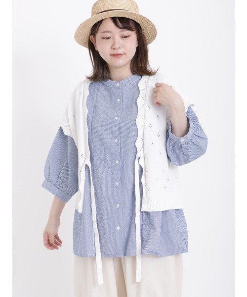 Samansa Mos2（サマンサ モスモス）の「サッカーストライプバンドカラーシャツ（シャツ/ブラウス・レディース・ブルー/ピンク/グリーン/イエロー・ﾌﾘ-）」の11枚目の写真