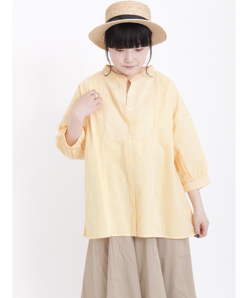 Samansa Mos2（サマンサ モスモス）の「サッカーストライプバンドカラーシャツ（シャツ/ブラウス・レディース・ブルー/ピンク/グリーン/イエロー・ﾌﾘ-）」の12枚目の写真