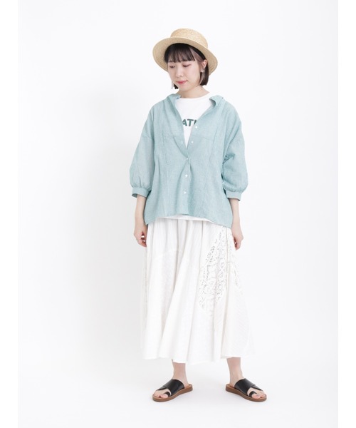 Samansa Mos2（サマンサ モスモス）の「サッカーストライプバンドカラーシャツ（シャツ/ブラウス・レディース・ブルー/ピンク/グリーン/イエロー・ﾌﾘ-）」の17枚目の写真