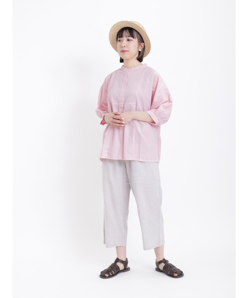 Samansa Mos2（サマンサ モスモス）の「サッカーストライプバンドカラーシャツ（シャツ/ブラウス・レディース・ブルー/ピンク/グリーン/イエロー・ﾌﾘ-）」の20枚目の写真