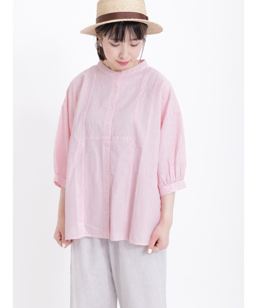 Samansa Mos2（サマンサ モスモス）の「サッカーストライプバンドカラーシャツ（シャツ/ブラウス・レディース・ブルー/ピンク/グリーン/イエロー・ﾌﾘ-）」の22枚目の写真