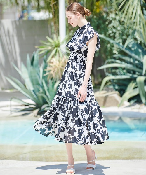 24SS/アンドクチュール/フリルシャツワンピース/ロング/花柄/ティアード 24SS/アンドクチュール/フリルシャツワンピース/ロング/花柄