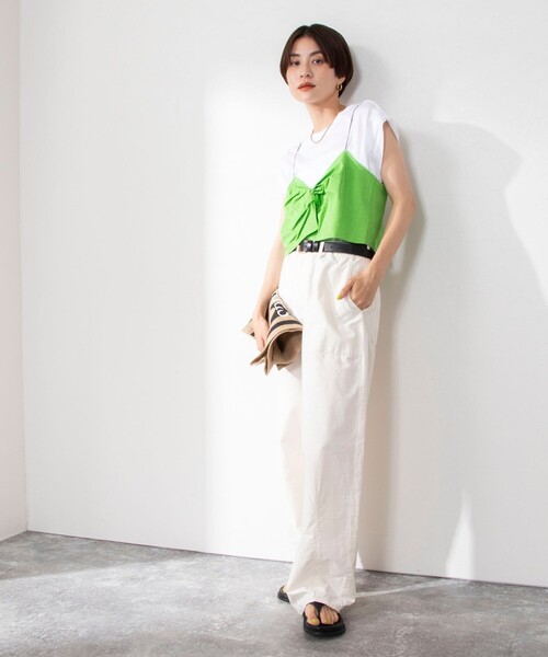 Rie Miller（リエミラー）の「ビスチェ付ドロップショルダーTシャツ（Tシャツ/カットソー・レディース・ブラック/グリーン/ライトグレー・38）」の5枚目の写真