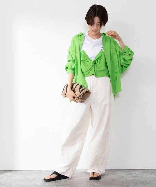 Rie Miller（リエミラー）の「ビスチェ付ドロップショルダーTシャツ（Tシャツ/カットソー・レディース・ブラック/グリーン/ライトグレー・38）」の7枚目の写真