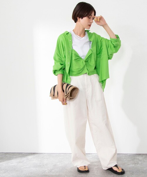 Rie Miller（リエミラー）の「ビスチェ付ドロップショルダーTシャツ（Tシャツ/カットソー・レディース・ブラック/グリーン/ライトグレー・38）」の8枚目の写真