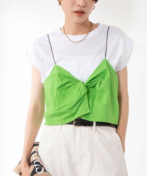 Rie Miller（リエミラー）の「ビスチェ付ドロップショルダーTシャツ（Tシャツ/カットソー・レディース・ブラック/グリーン/ライトグレー・38）」の10枚目の写真