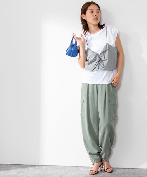 Rie Miller（リエミラー）の「ビスチェ付ドロップショルダーTシャツ（Tシャツ/カットソー・レディース・ブラック/グリーン/ライトグレー・38）」の16枚目の写真