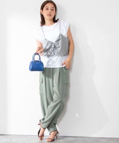 Rie Miller（リエミラー）の「ビスチェ付ドロップショルダーTシャツ（Tシャツ/カットソー・レディース・ブラック/グリーン/ライトグレー・38）」の17枚目の写真