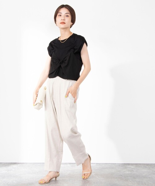 Rie Miller（リエミラー）の「ビスチェ付ドロップショルダーTシャツ（Tシャツ/カットソー・レディース・ブラック/グリーン/ライトグレー・38）」の19枚目の写真