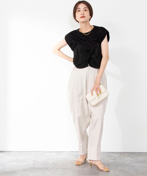 Rie Miller（リエミラー）の「ビスチェ付ドロップショルダーTシャツ（Tシャツ/カットソー・レディース・ブラック/グリーン/ライトグレー・38）」の21枚目の写真