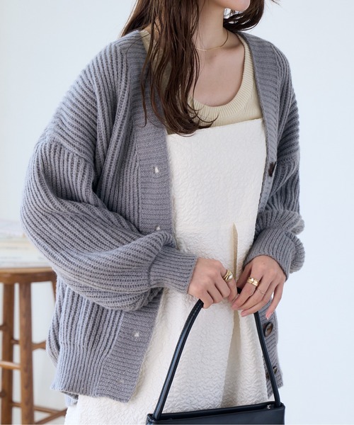 ボタン付きカーディガン グレー ベージュ カーディガン ボタン付き ニットカーディガン レディース : ZOZOTOWN