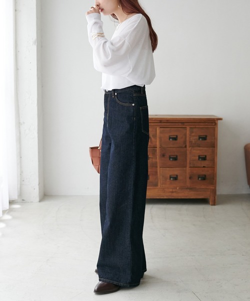 DISCOAT（ディスコート）の「USコットンデニムワイドパンツ（デニムパンツ・レディース・ブラック/ネイビー・SMALL/MEDIUM/LARGE）」の4枚目の写真