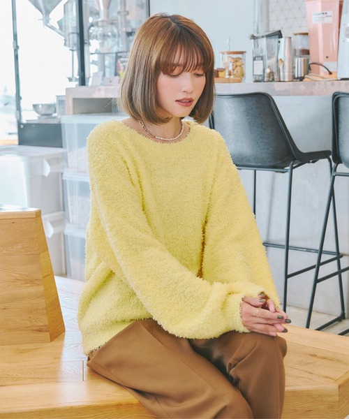 titivate(ティティベイト)の「リボンヤーンボートネックニット(ニット/セーター・レディース・アイボリー/ブラック/ピンク/イエロー・S/M)」の1枚目の写真